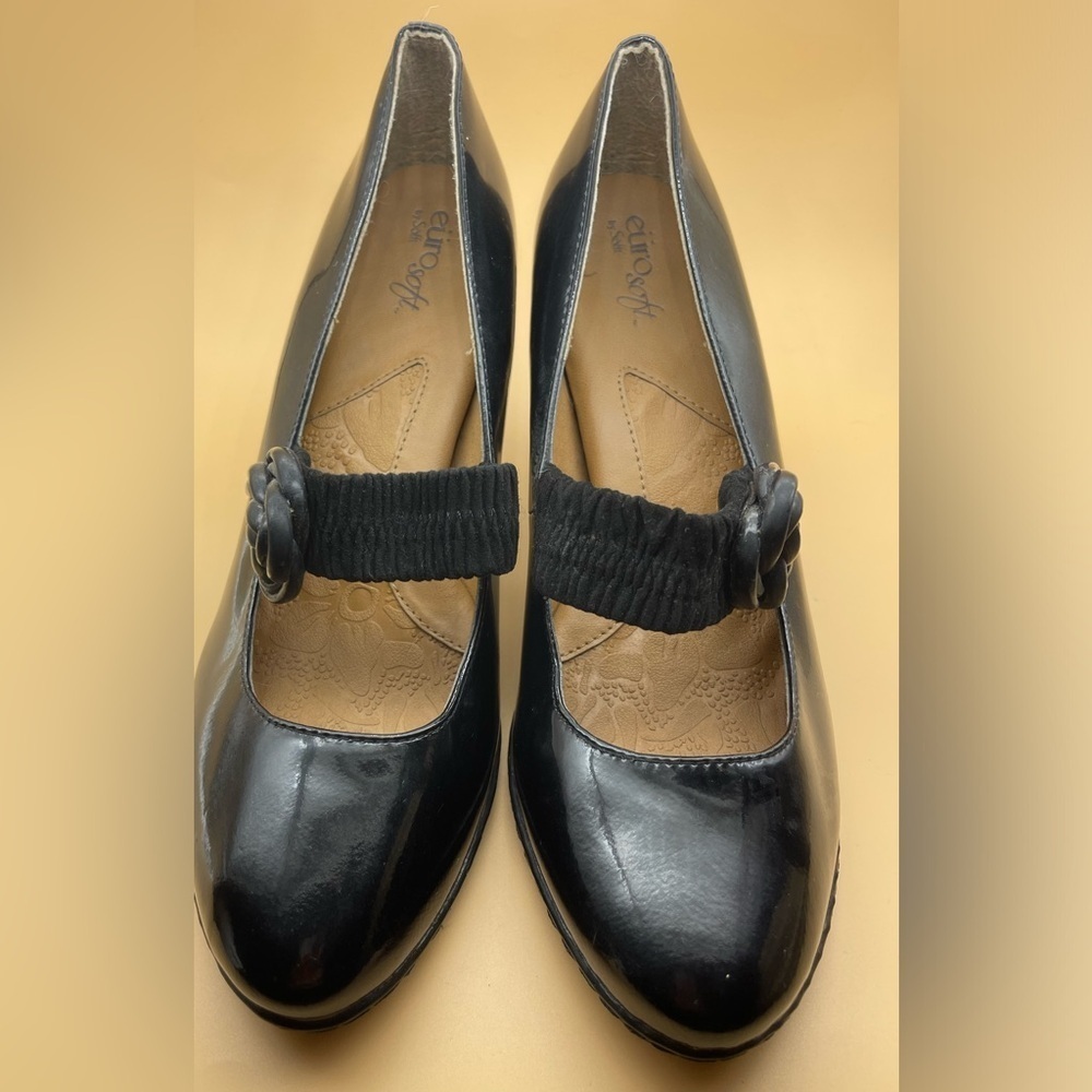 eurosoft by sofft courtney black patent pump, black patent, size 9.5M, euc
